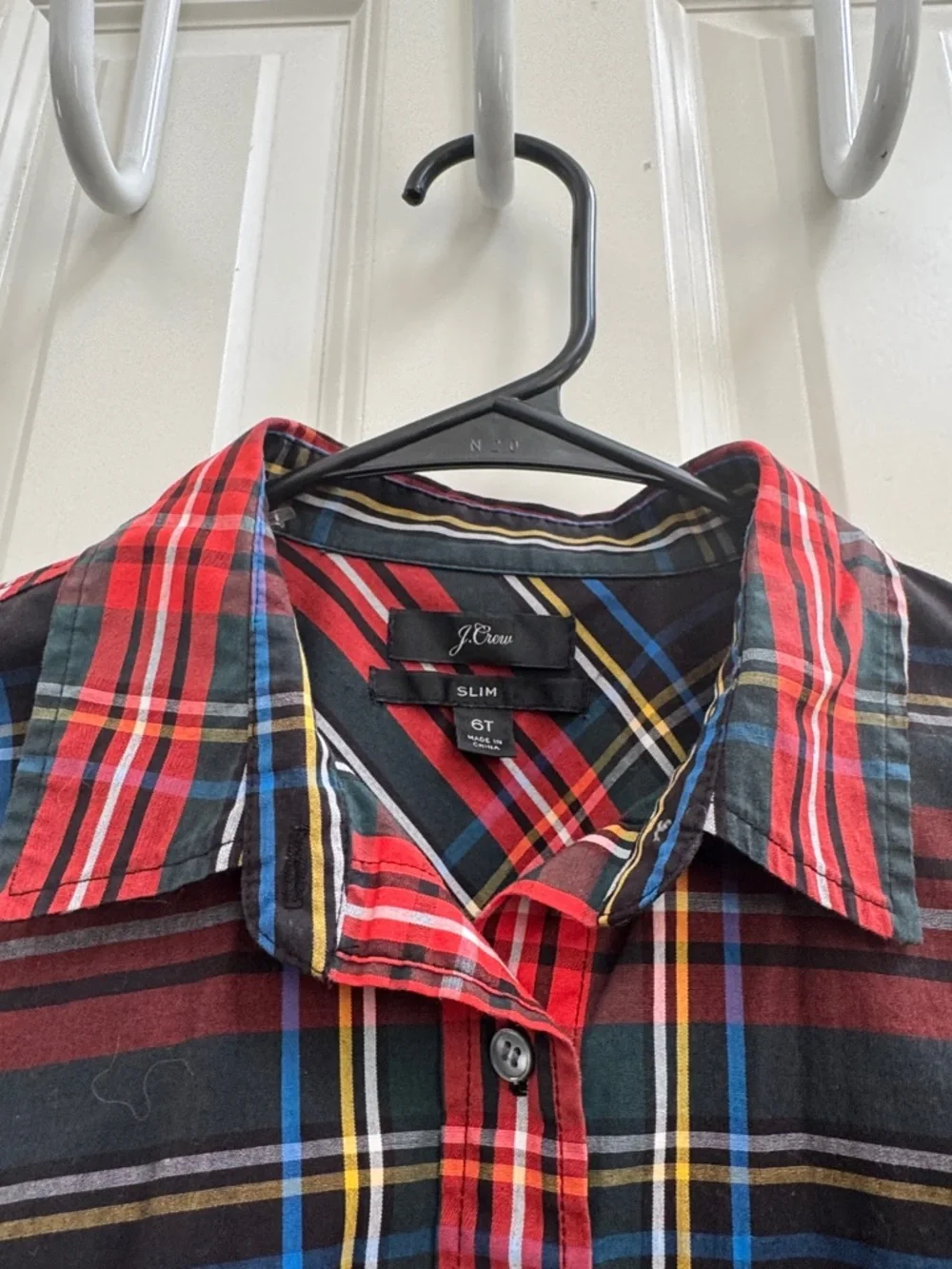 J. Crew Red, Black and Blue Plaid Button-Down Shirt, Sz 6 Tall, Like New